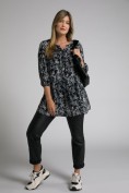 Longbluse, Blumen, Zugband, Rundhals, 3/4-Arm Longbluse, Blumen, Zugband, Rundhals, 3/4-Arm
