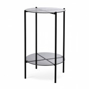 Beistelltisch aus Glas, 2-stöckig, D:38cm x H:60cm, schwarz Beistelltisch aus Glas, 2-stöckig, D:38cm x H:60cm, schwarz